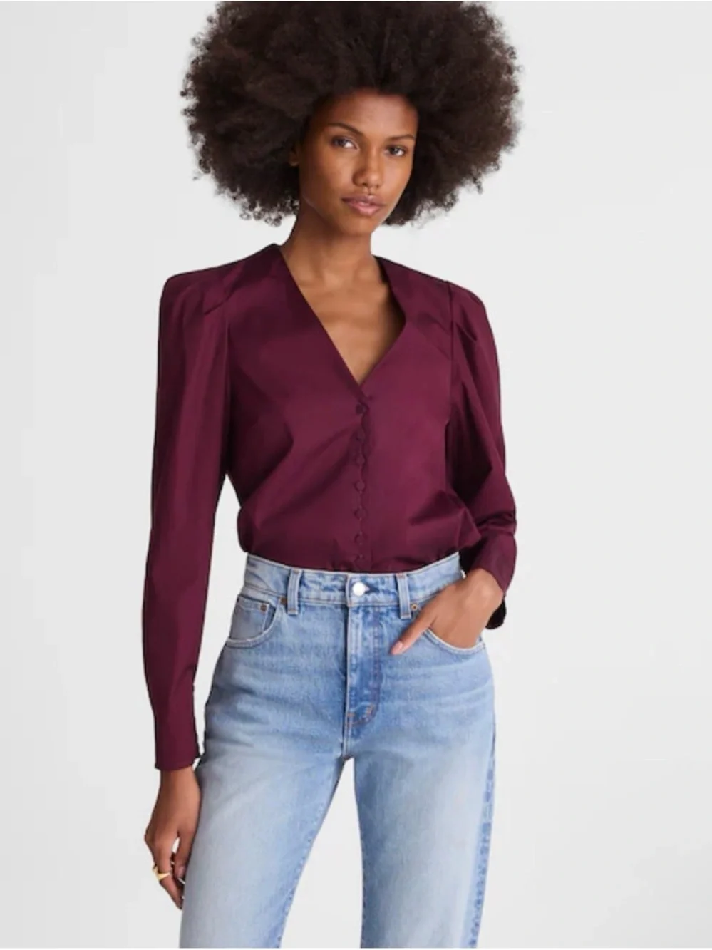 V-Neck Button-Front Top